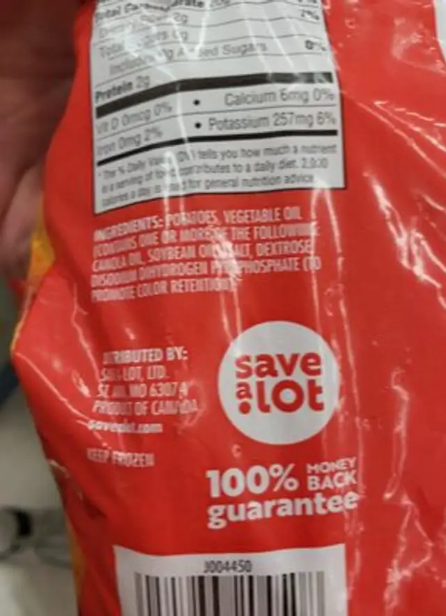 Tater tots ingredients label