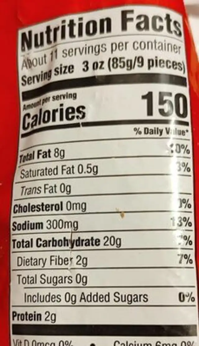Tater tots nutrition facts table