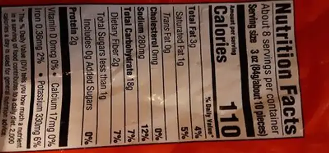 Steak Fries nutrition facts table