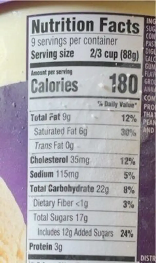 French Vanilla Ice Cream nutrition facts table