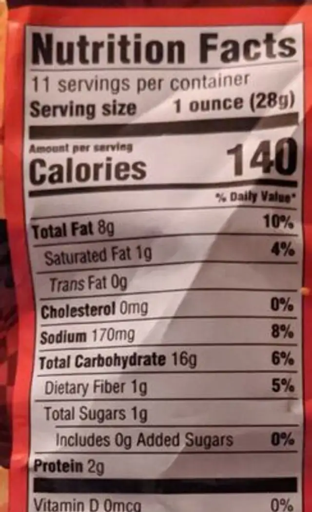 Extreme Nacho Chips nutrition facts table