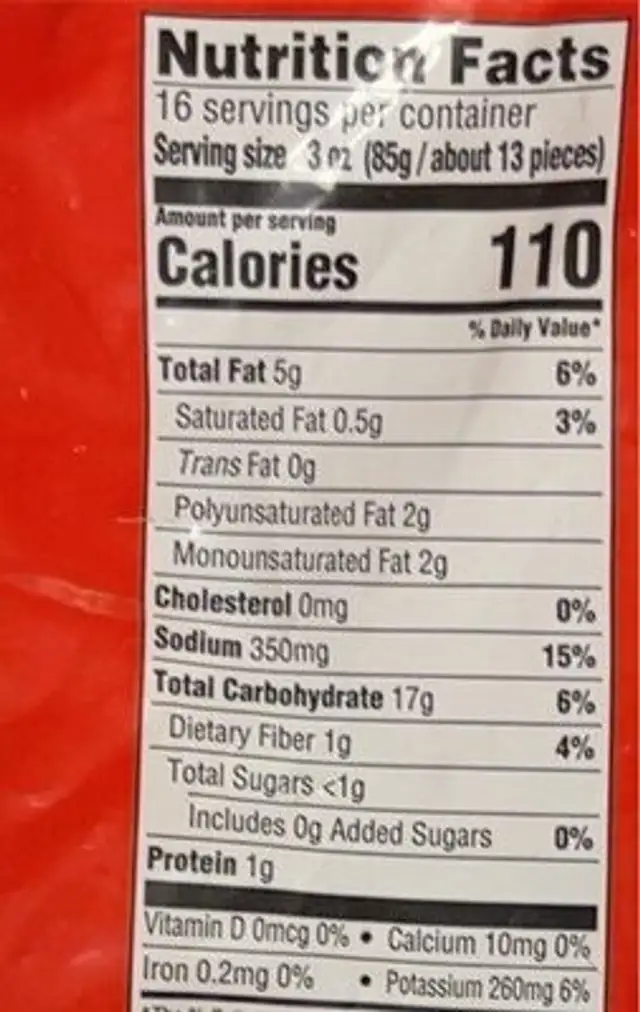 Crinkle Cut Frie nutrition facts table