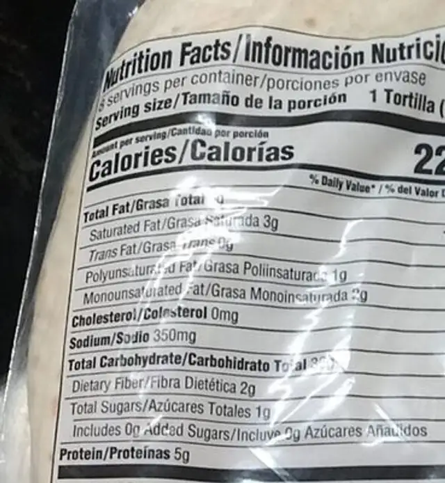 Flour Tortillas nutrition facts table