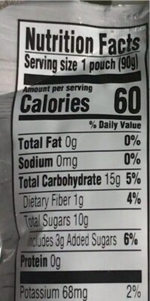 Apple sauce squeeze pouch nutrition facts table