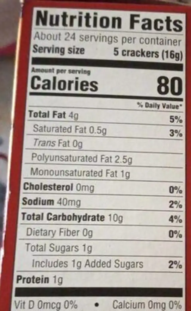 Golden Rounds Classic Crackers nutrition facts table