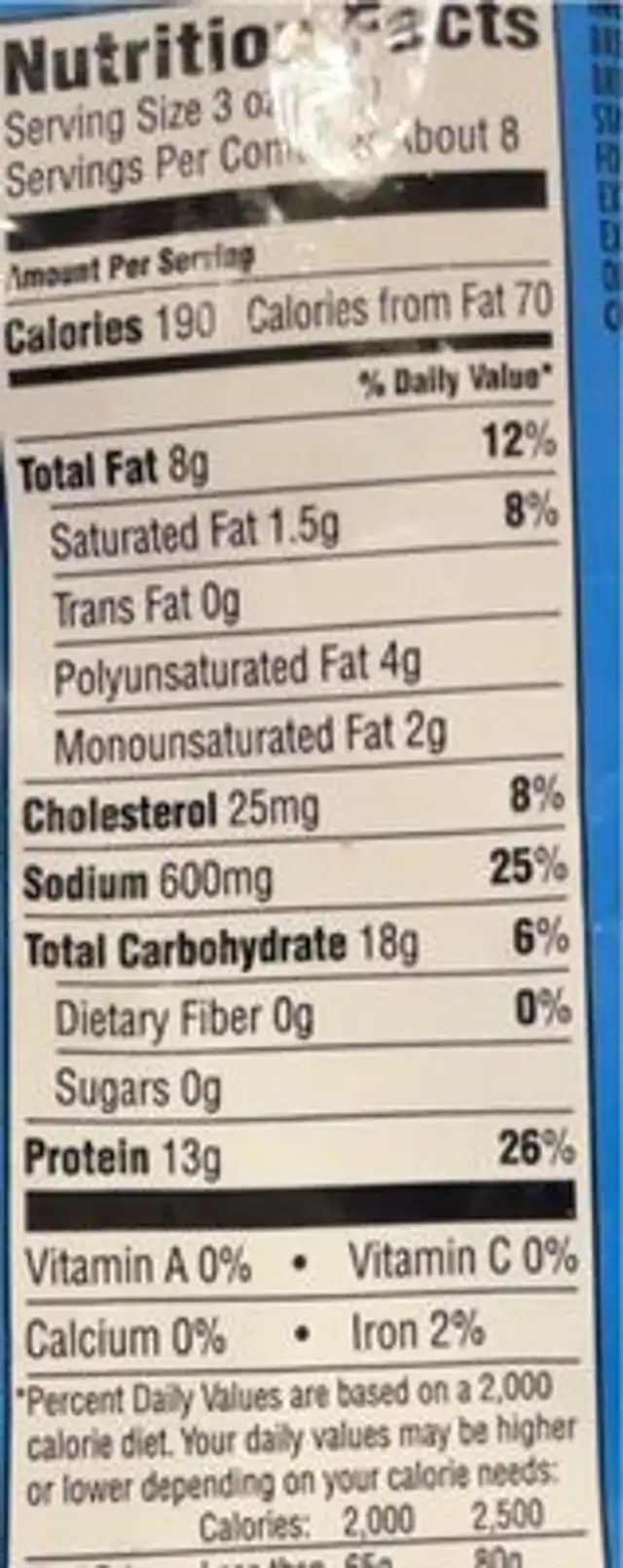 Crispy chicken atrips nutrition facts table
