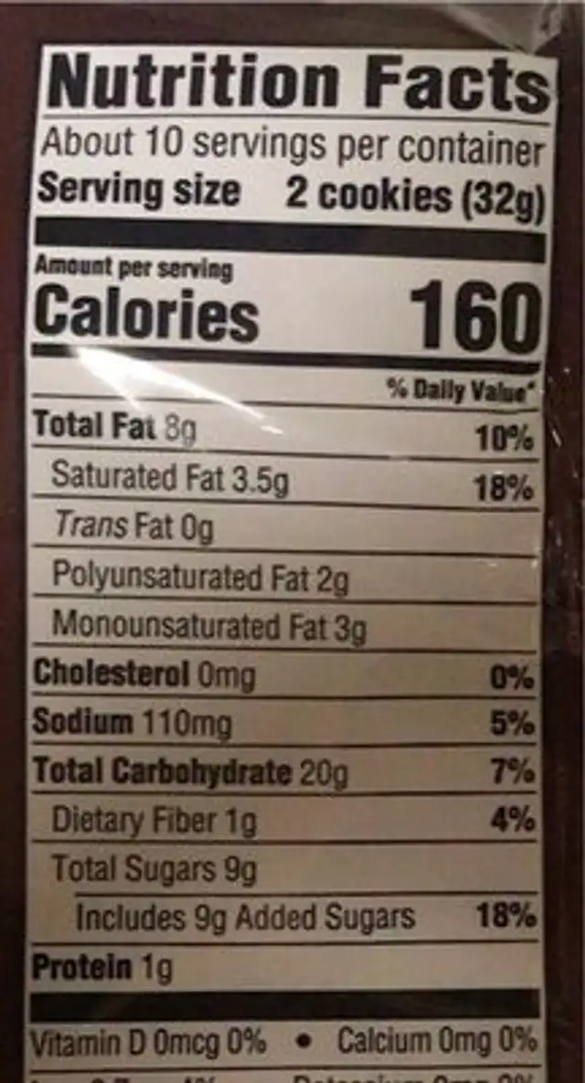Sunny's chunky chiptastic! with chocolate chunks nutrition facts table