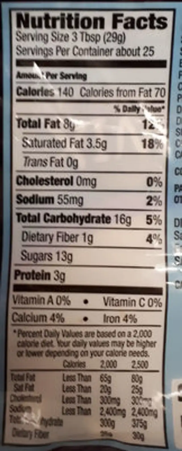 Indulgent Trial Mix nutrition facts table