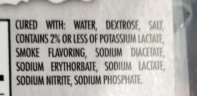 Ultra thin sliced smoked ham ingredients label