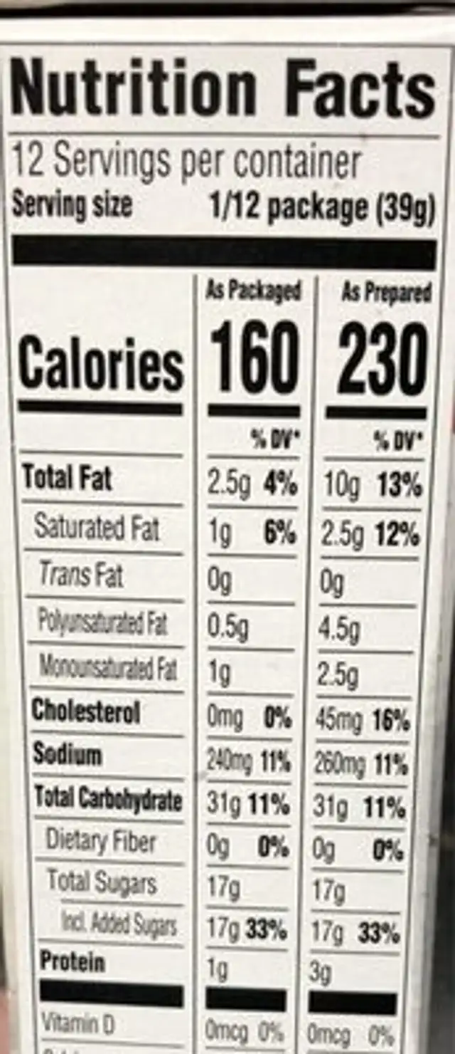 Deluxe moist cake mix yellow nutrition facts table