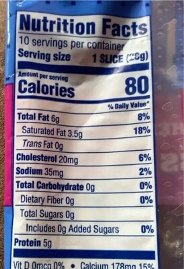 Swiss Cheese nutrition facts table