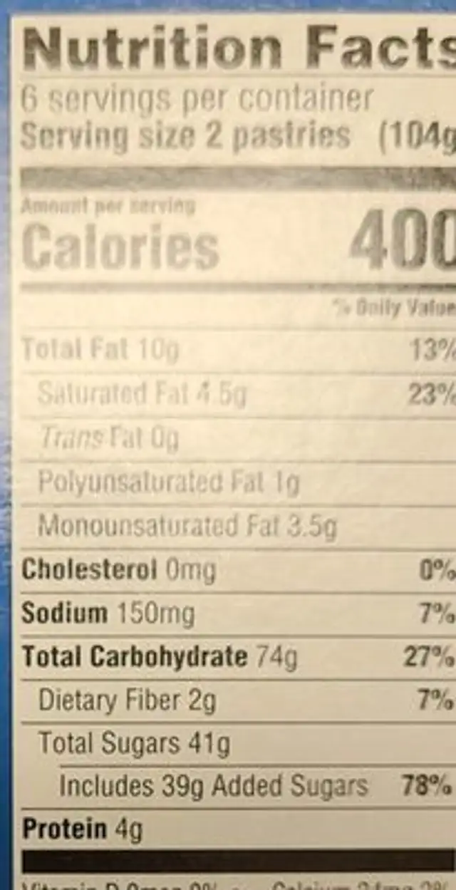 Frosted toaster tarts nutrition facts table