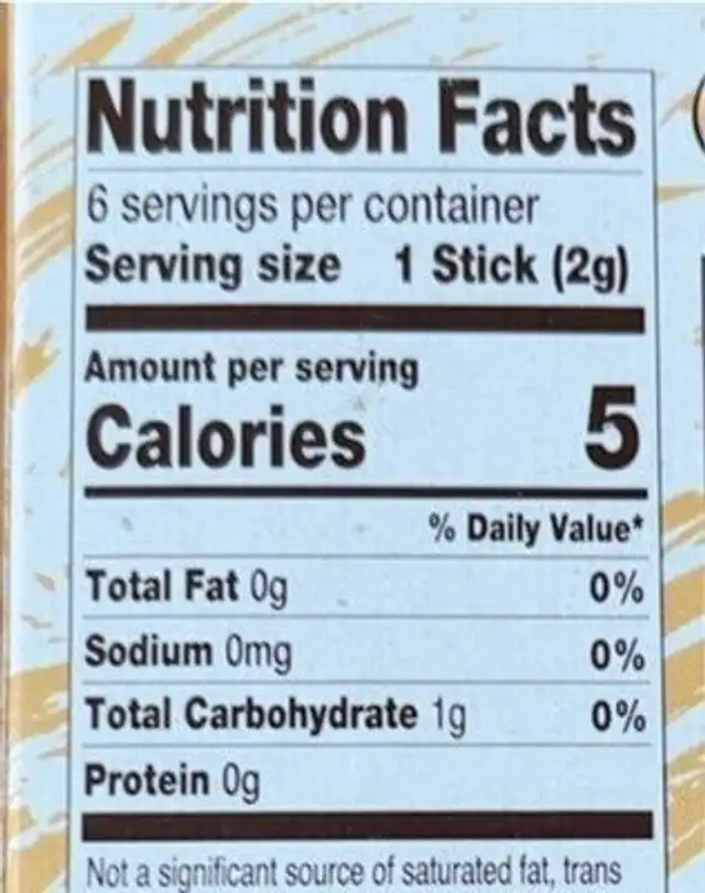 Cream Soda nutrition facts table