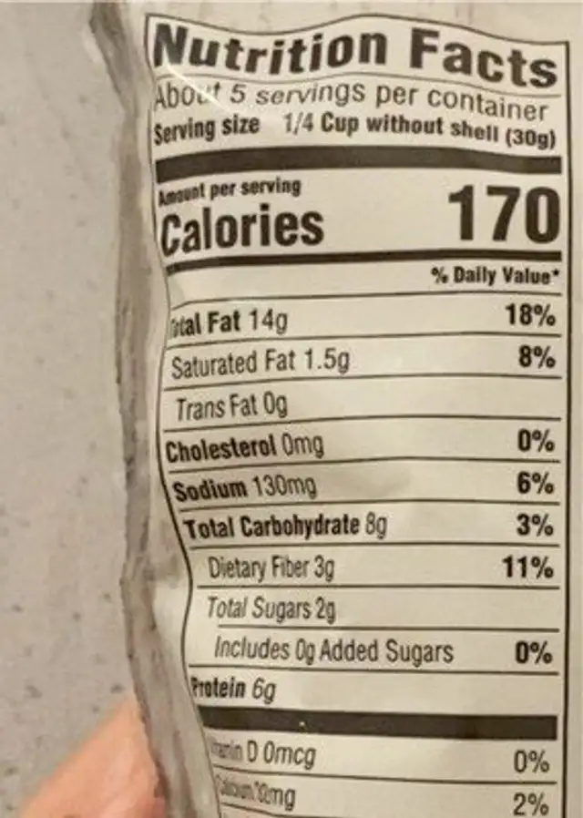 Pistachios in shells nutrition facts table