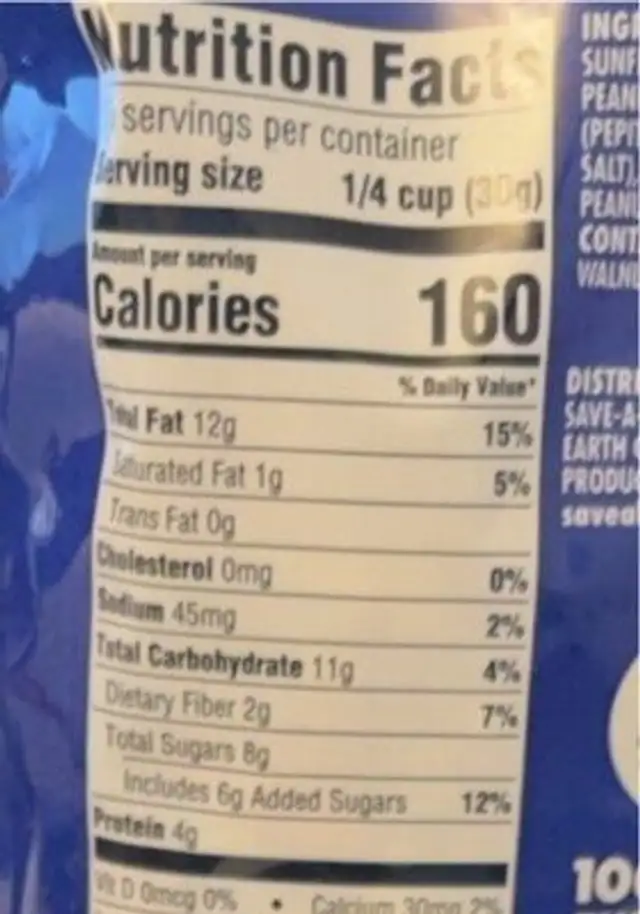 Omega 3 Trail Mix nutrition facts table