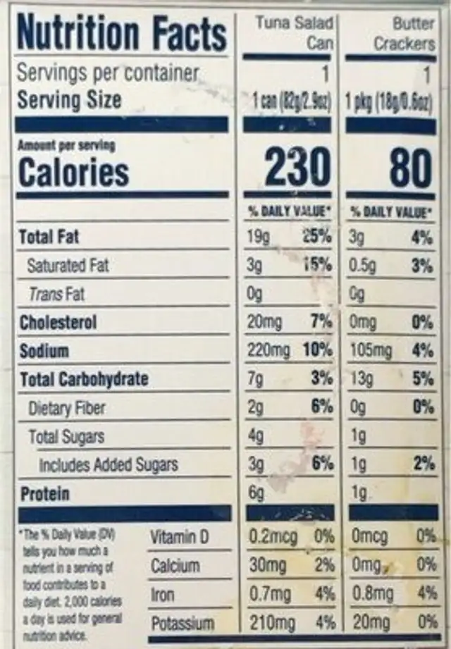 Tuna Salad Snack Kit with crackers nutrition facts table