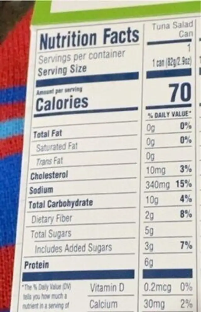 tuna salad snack kit nutrition facts table