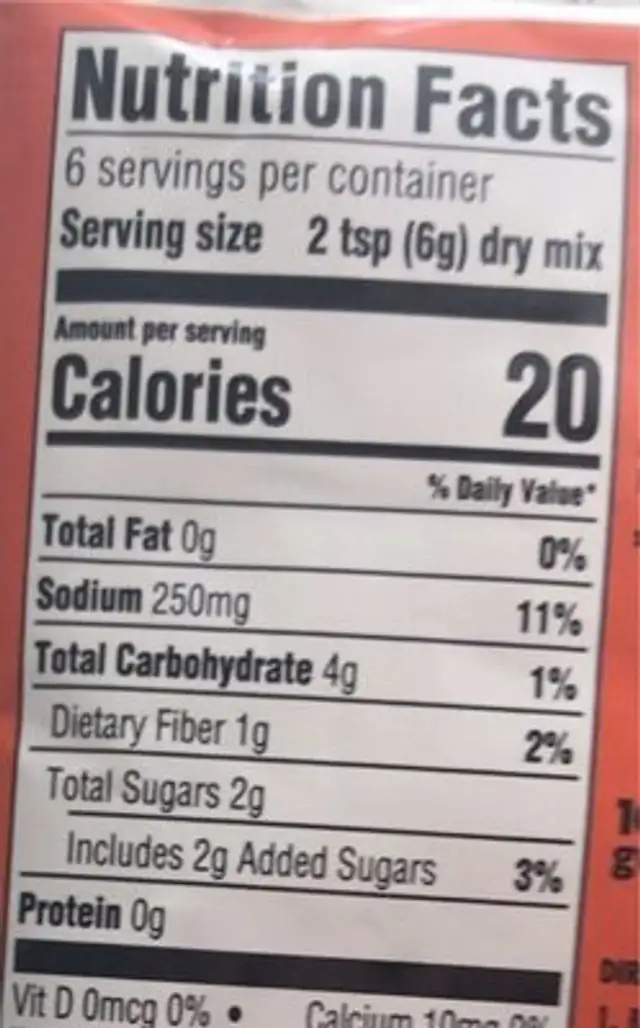 Taco seasoning nutrition facts table