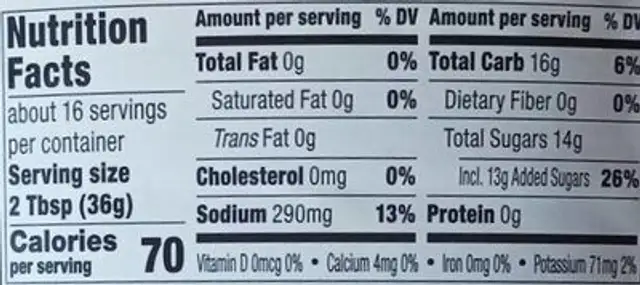 Boldly flavored original bbq sauce nutrition facts table