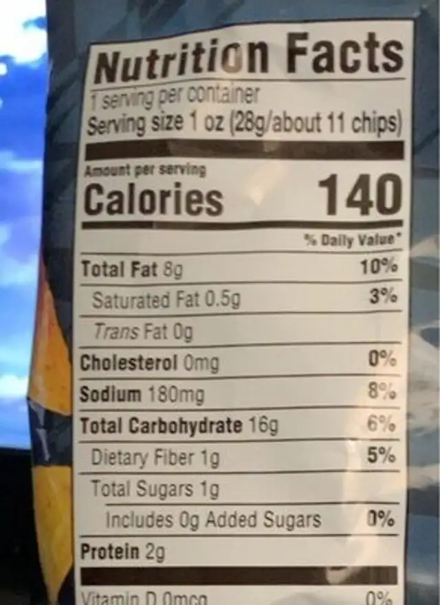 J. Higgs EXTREME Ranch Flavored Tortilla chips nutrition facts table