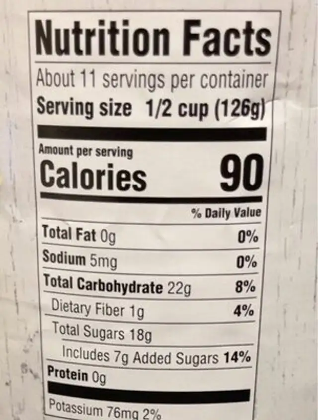 Apple Sauce nutrition facts table