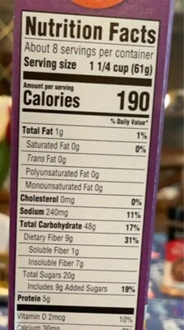 Taisin bran nutrition facts table