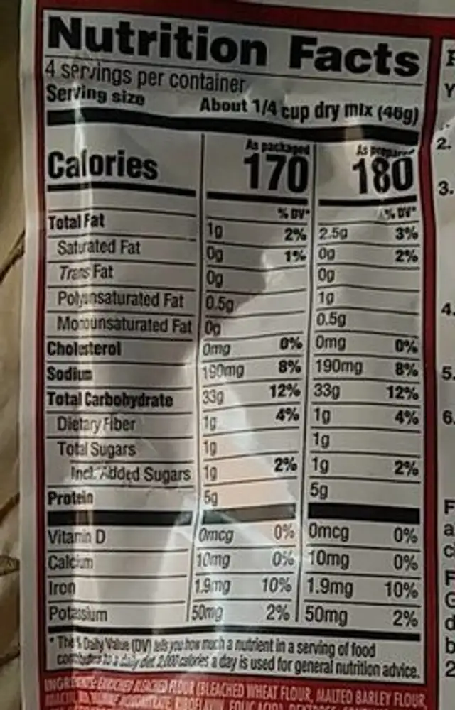 Pizza crust mix nutrition facts table