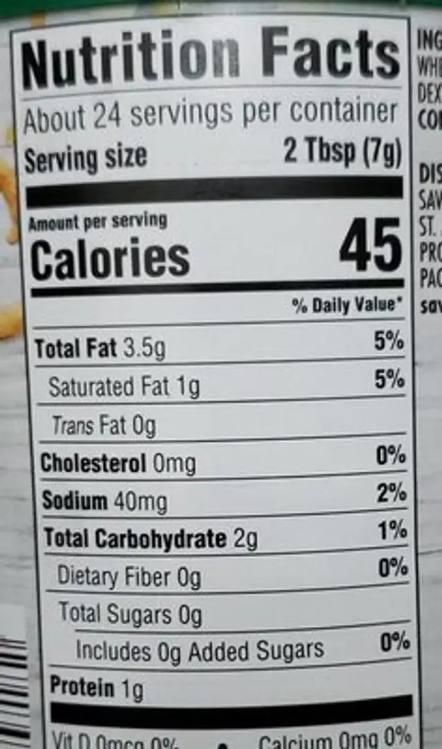 French Fried Onians nutrition facts table