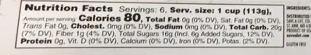 PickWell Farms Apple Sauce nutrition facts table