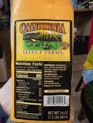 Sliced mild cheddar cheese california