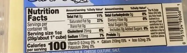 Monterey jack cheese nutrition facts table