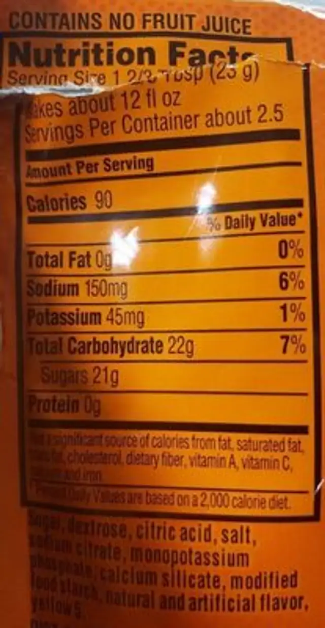 Lemon lime thirst quencher powder nutrition facts table