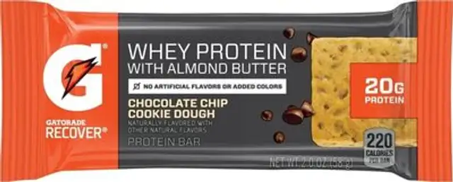 Whey protein bar with almond butter chocolate chip cookie dough