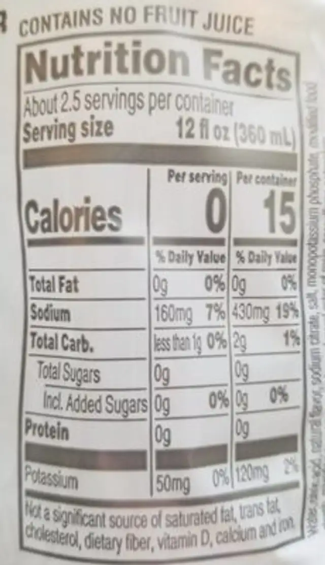 Glacier cherry zero sugar thirst quencher, glacier cherry nutrition facts table