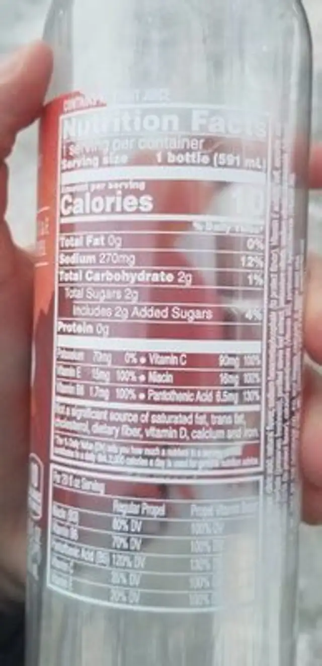 Apple pear electrolyte water beverage, apple pear nutrition facts table