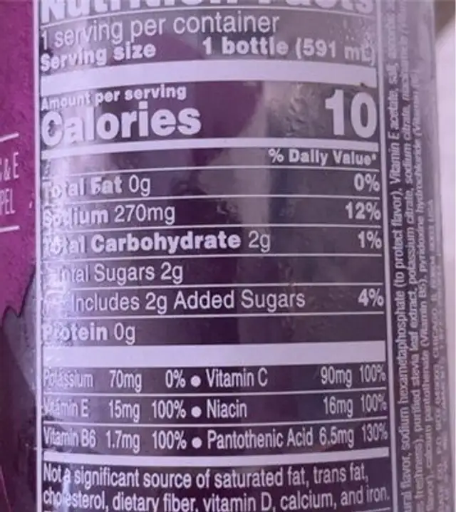 Vitamin Boost Blackberry Lemon nutrition facts table
