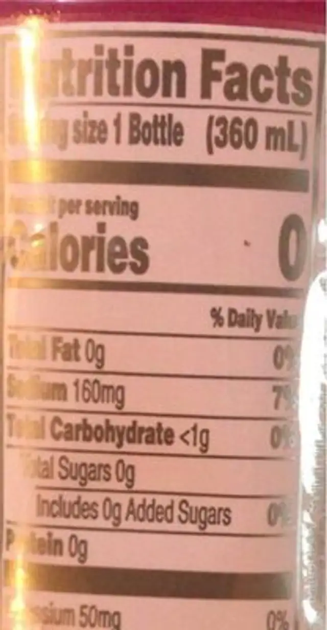 Berry zero sugar thirst quencher, berry nutrition facts table