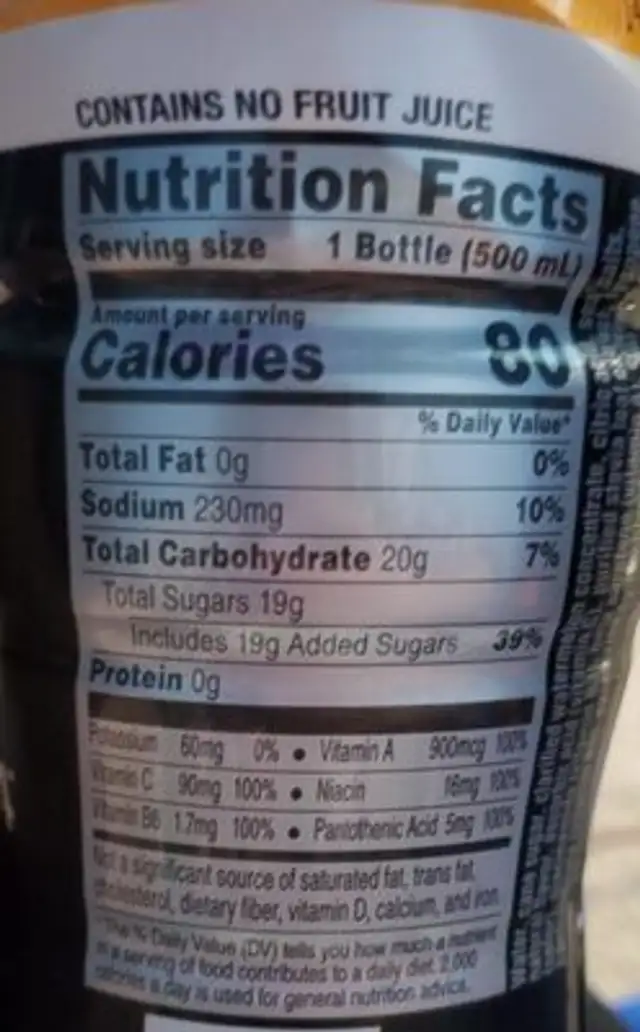 Bolt24 nutrition facts table