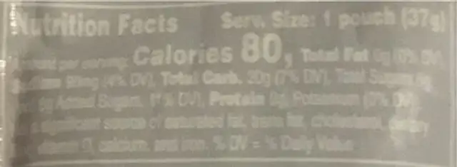 Energy gel nutrition facts table