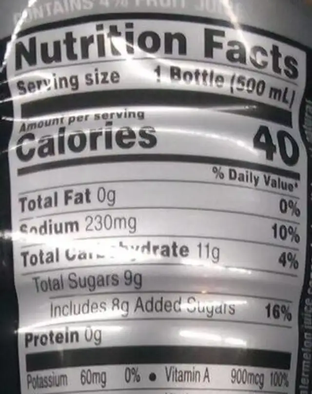 Bolt 24 nutrition facts table