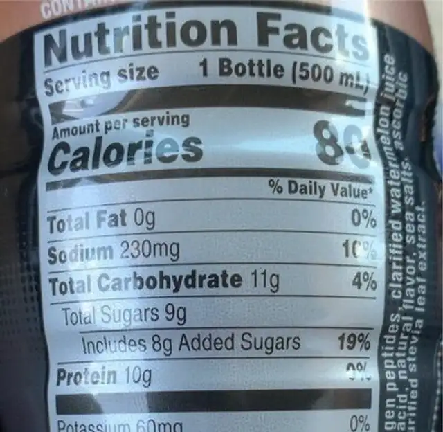 Bolt 24 nutrition facts table