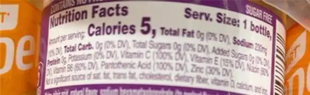 Propel nutrition facts table
