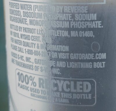 Gatorade Water ingredients label