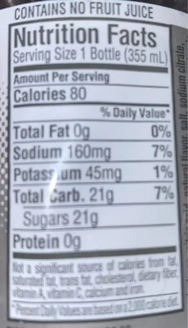 Glacier Cherry nutrition facts table