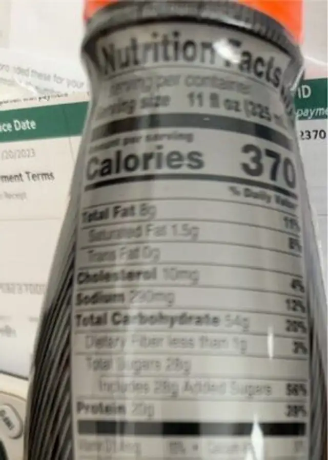 Nutrition shake nutrition facts table