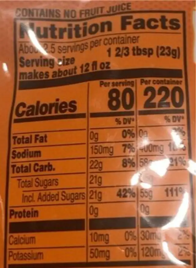 Fruit punch thirst quencher powder nutrition facts table