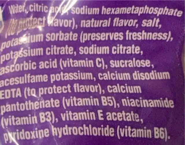 Propel grape zero calorie sports drinking water nutrition facts table