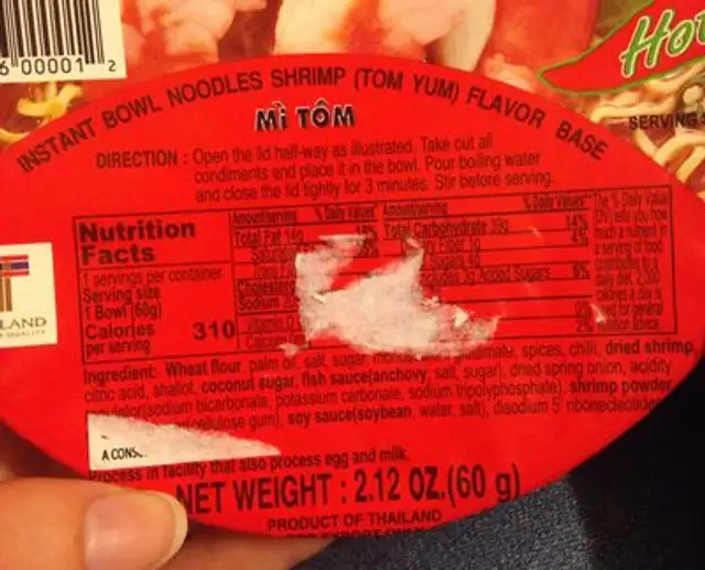 Mama Instant Shrimp Flavor Noodles Bowl (2.0 Oz) ingredients label