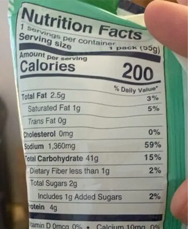 Oriental style instant noodle clear soup nutrition facts table