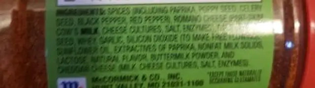 Salad supreme seasoning, salad supreme ingredients label